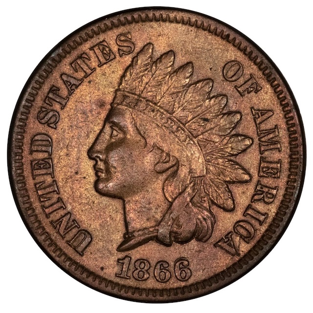 1866 Indian Head penny RPD FS-301 Snow-2 close-up showing repunched date digits